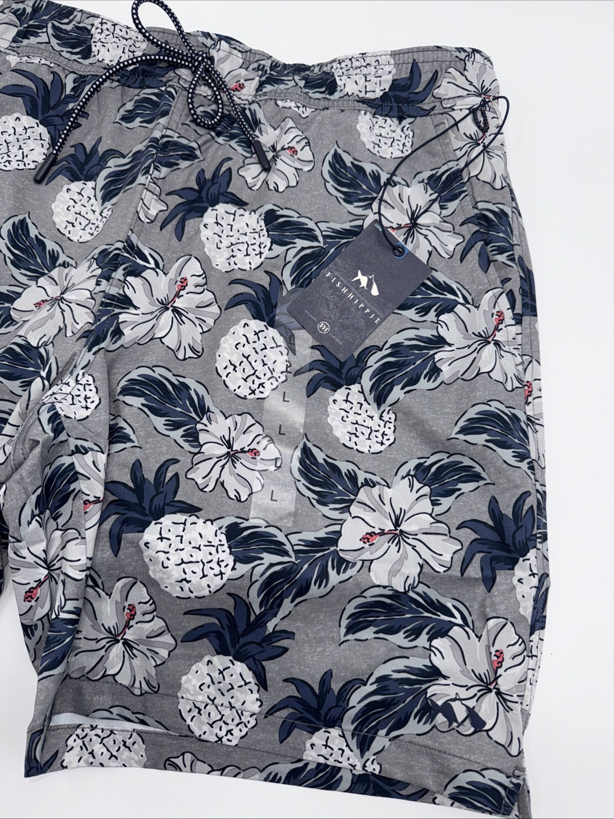 $86 Fish Hippie Men’s Palaver 8” Volley Lined Swim Shorts-Floral Charcoal- Large