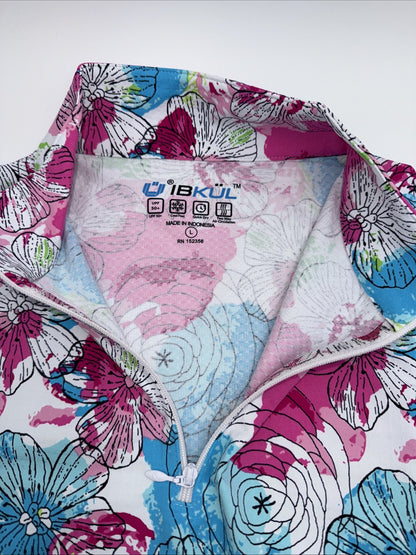 $100 Ibkul Women’s Long Sleeve Zip Mock Neck Top-Paddy-Hot Pink Multi-Large -New