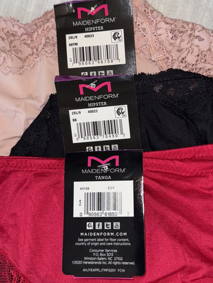 3 Pair MAIDENFORM Panty - 2 Hipster/1 Tanga  Size: 9/2XL - Mix Color Combo