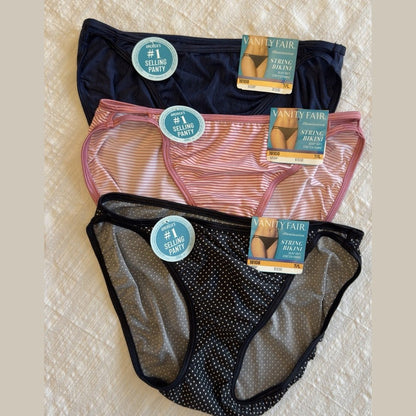 $40 Vanity Fair -3 pair- Women’s Illumination Bikini Panty 18108-Multi -7/Large