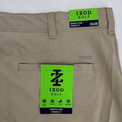 IZOD Men’s Golf Swingflex Straight-FitFlat-Front Pants -Real Khaki- 34W 30L