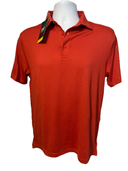 $78 Under Armour Golf Men's T2 Stripe Polo Shirt- Red/Black- Small-New Tag