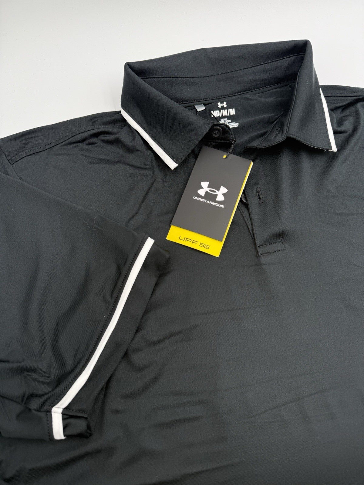 $80 Under Armour Men's F23 Tipped Short Sleeve Polo Shirt-Black/White-Medium-New