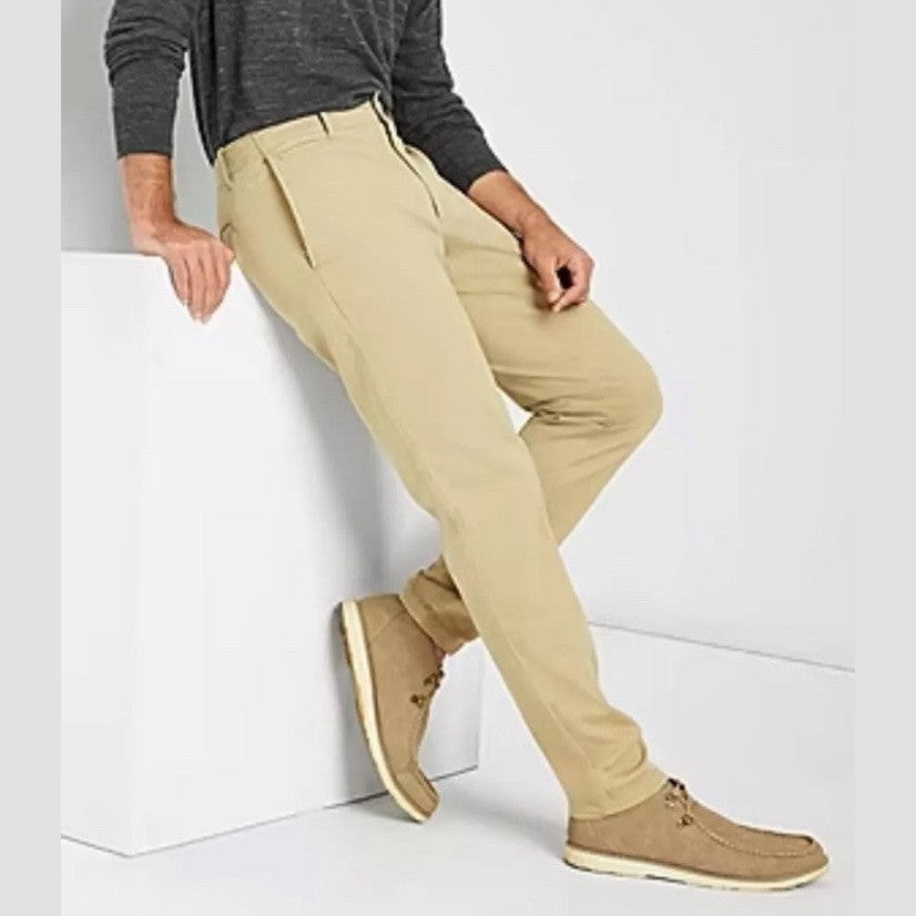 Mutual Weave Men’s - Slim Fit  Flat Front Pant - Classic Tan- 32W 30L