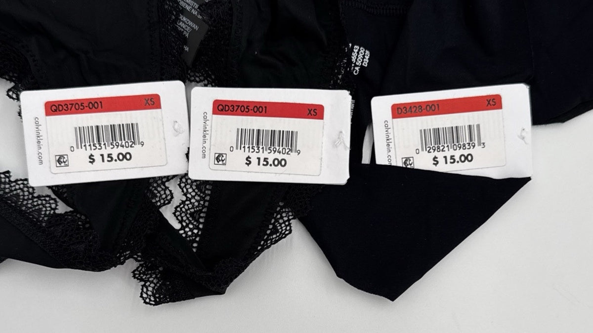 3 Pack Calvin Klein  Thong Panty- 2 Flirty/1 Invisible- Black- Small- Retail $45