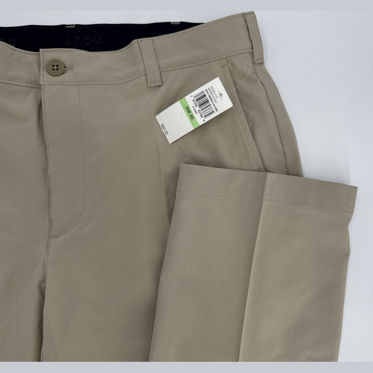 IZOD Men’s Golf Swingflex Straight-FitFlat-Front Pants -Real Khaki- 34W 30L