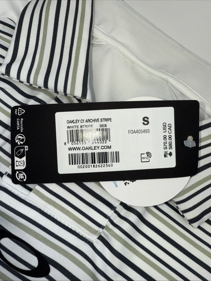 $70 Oakley Men’s C1 Archive Striped Polo Shirt - White Stripes- Size: Small- New
