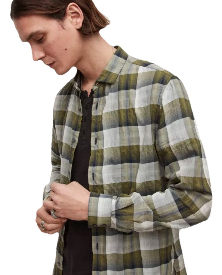 $148 New John Varvatos Men's Long Sleeve Ross Slim Fit  Shirt- Forrest- Small