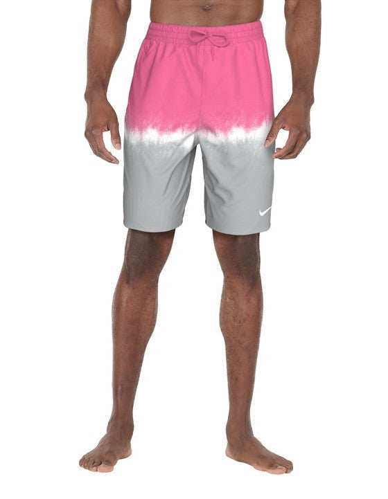 NIKE Men’s Shorts Swim Trunks NESSF547 Ocean Volley 9”-Pink/Grey-Medium -New
