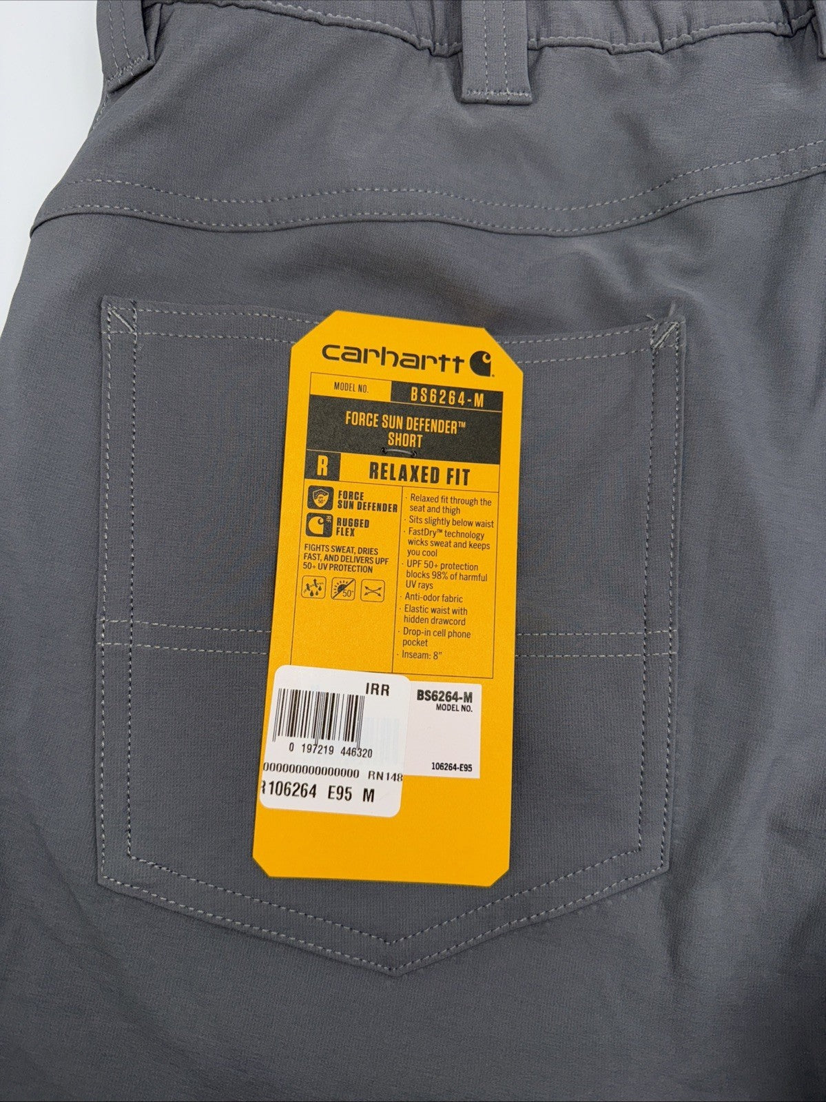 Carhartt Men's Force Sun Defender Relaxed Fit Lightweight Shorts-Grey-Medium-New
