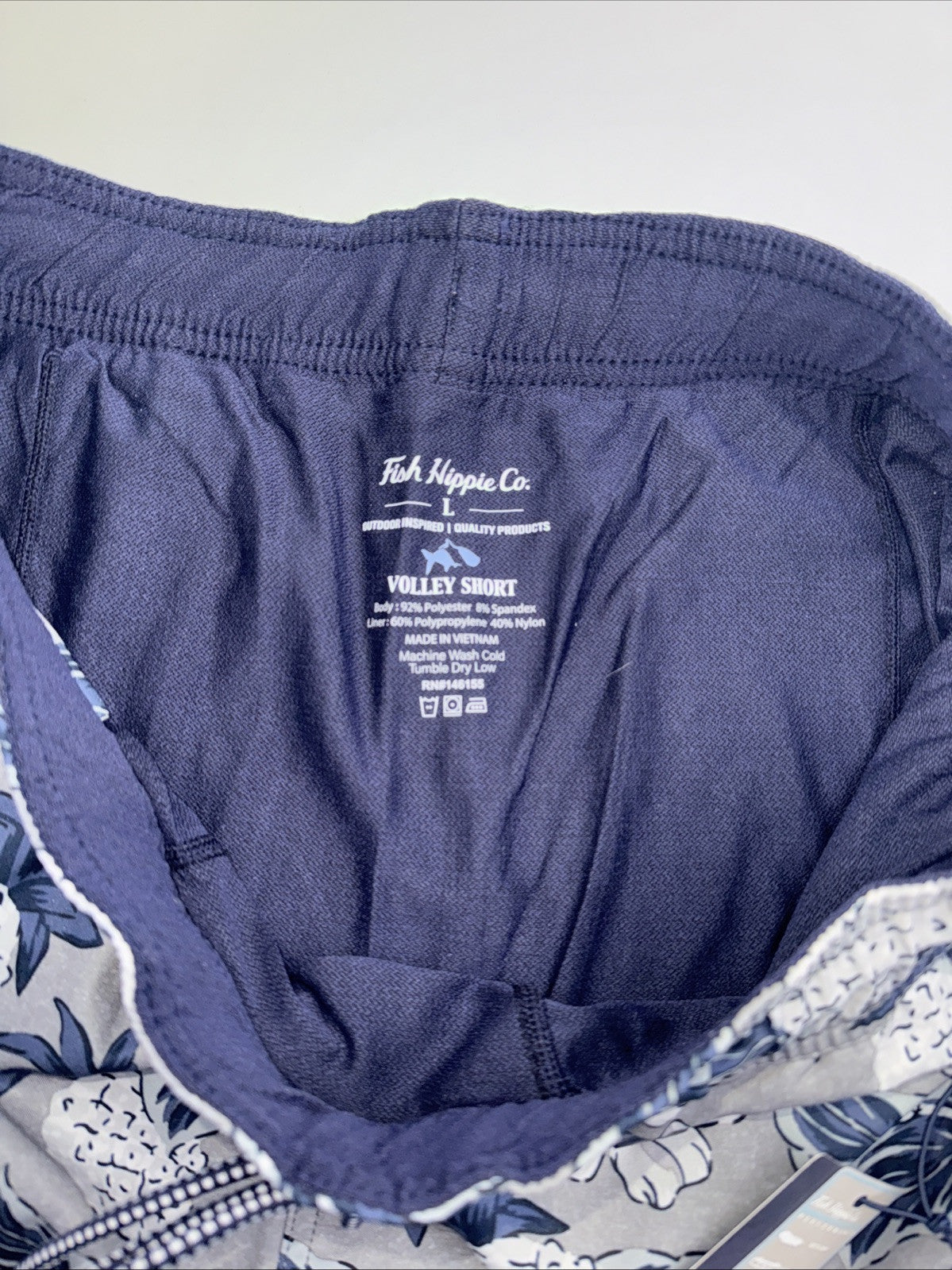 $86 Fish Hippie Men’s Palaver 8” Volley Lined Swim Shorts-Floral Charcoal- Large
