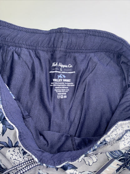$86 Fish Hippie Men’s Palaver 8” Volley Lined Swim Shorts-Floral Charcoal- Large