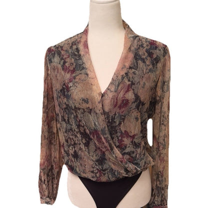 LC Lauren Conrad Women’s Wrap Front Bodysuit - Multi Charla Garden- Medium