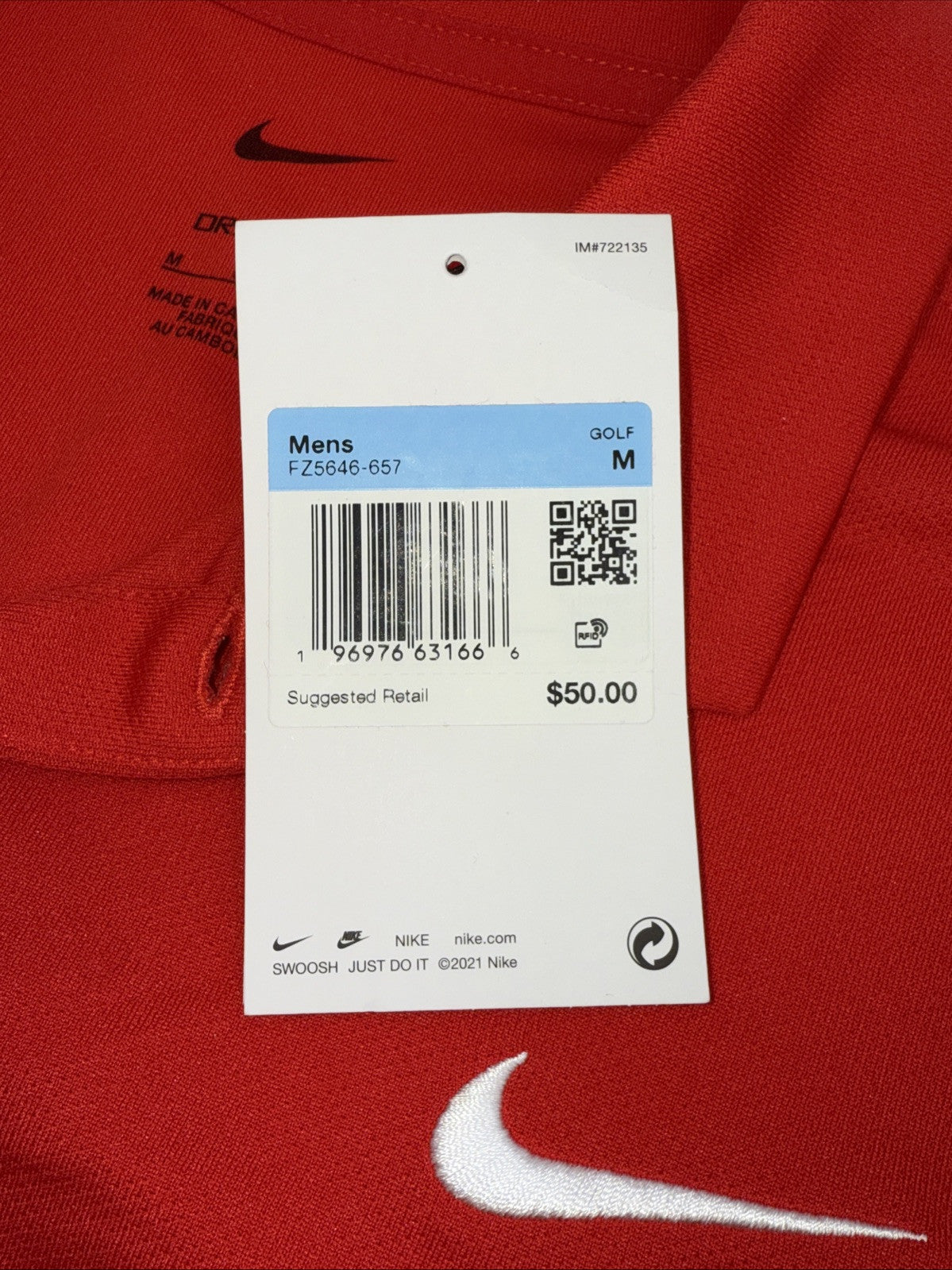 $50 Nike Men's Dri-FIT Golf Polo Shirt - Red - Medium- New Tags