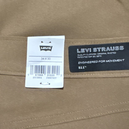 $70 Levi's Men's 511 Slim Tech Pants Stretch A92130010- Tan - 34W 30L - New Tag