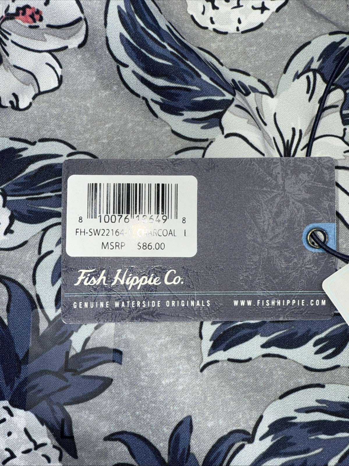 $86 Fish Hippie Men’s Palaver 8” Volley Lined Swim Shorts-Floral Charcoal- Large