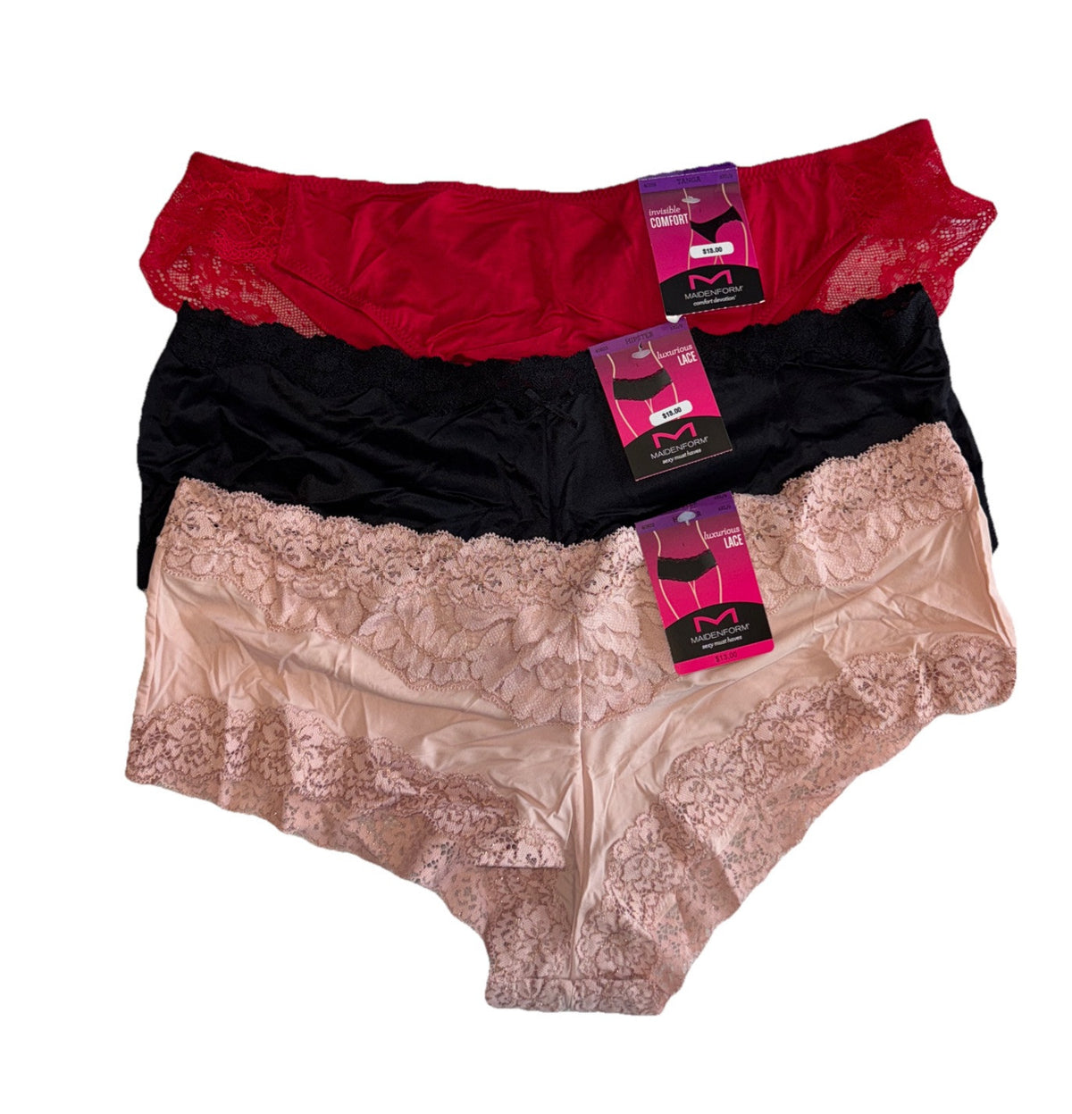 3 Pair MAIDENFORM Panty - 2 Hipster/1 Tanga  Size: 9/2XL - Mix Color Combo