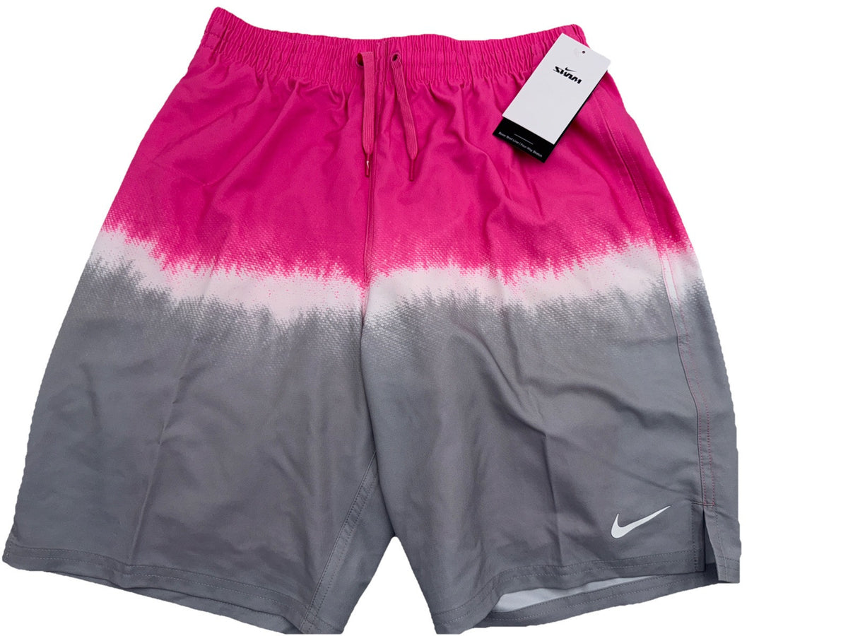 NIKE Men’s Shorts Swim Trunks NESSF547 Ocean Volley 9”-Pink/Grey-Medium -New
