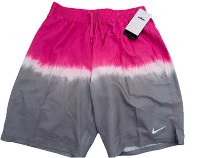NIKE Men’s Shorts Swim Trunks NESSF547 Ocean Volley 9”-Pink/Grey-Medium -New