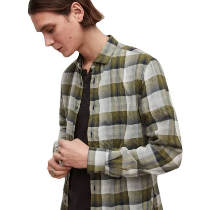 $148 New John Varvatos Men's Long Sleeve Ross Slim Fit  Shirt- Forrest- Small