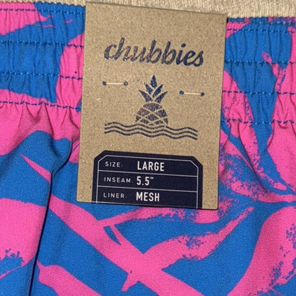 $70 Chubbies The Palm Springers 5.5" Inseam Swim Trunks-Pink/Blue- Large-New Tag