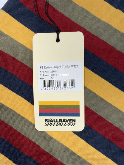 $60 Fjallraven Women’s Flag Stripe Cotton T-shirt - Logo Multi Stripes- Medium