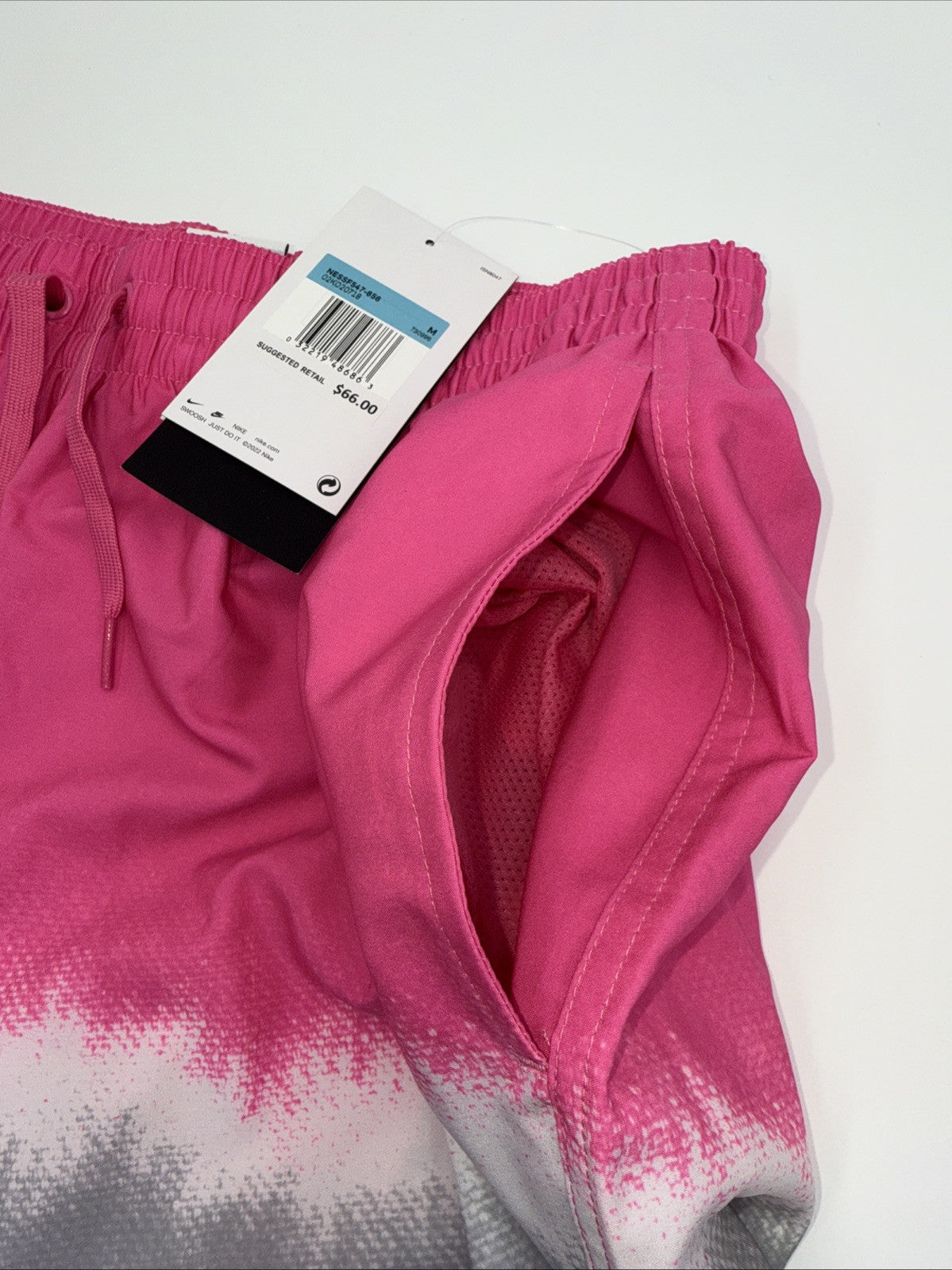 NIKE Men’s Shorts Swim Trunks NESSF547 Ocean Volley 9”-Pink/Grey-Medium -New