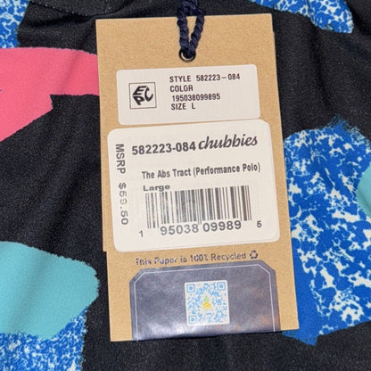 Chubbies Men's The Abs Tract  Performance Polo Shirt- Black Multi- Large -New