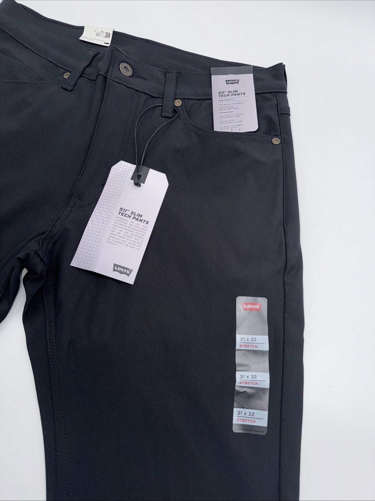 $70 Levi's Men's 511 Slim Tech Pants Stretch A92130010- Black- 31W 32L - New Tag