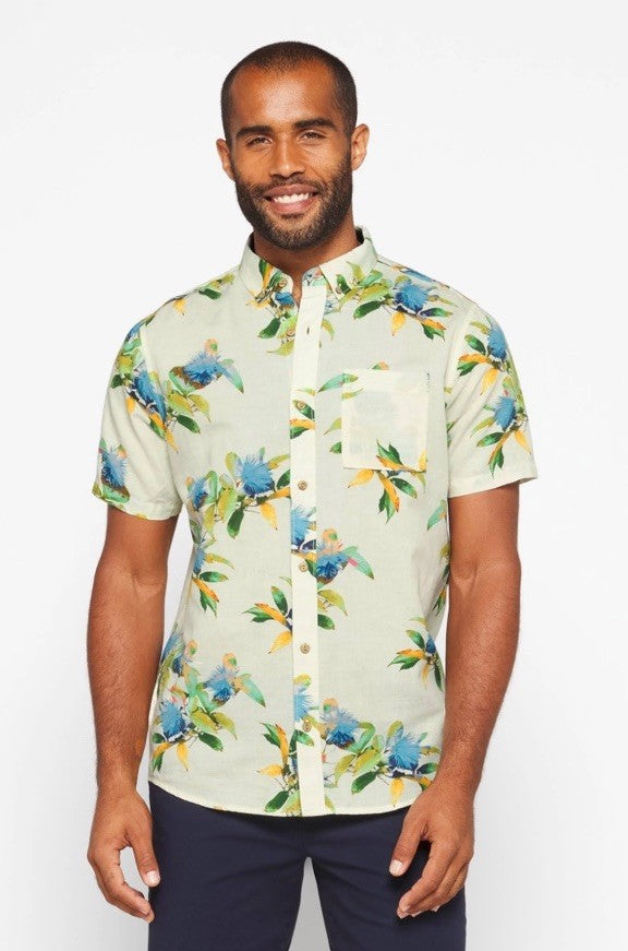 $75 Roark Men’s Scholar La Selva Button S/S Shirt-Yellow Multi-Medium-New Tag