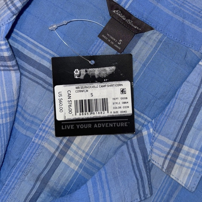 Eddie Bauer Women’s Packable Camp Short Sleeve Shirt- Cornflower Blue - Small