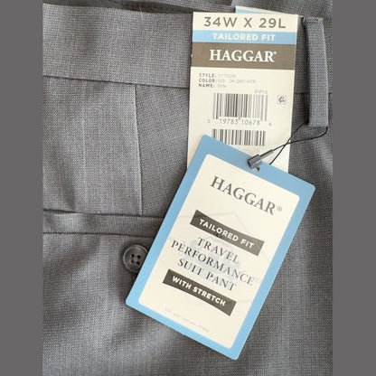 Haggar Men’s Travel Flex Flat-Front Suit Pant-Dark Grey Heather- 34W 29L