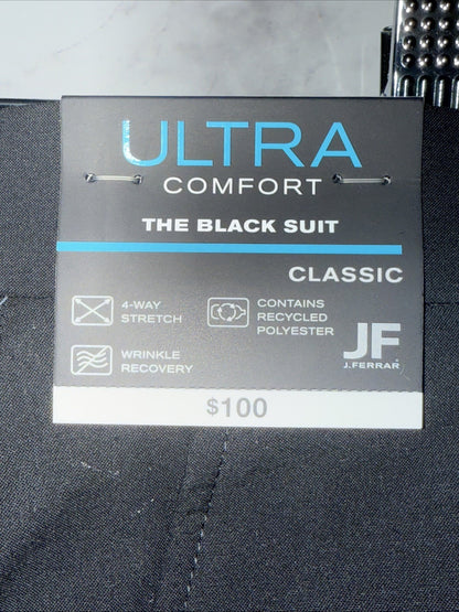 JF J Ferrar Men's Classic Fit Dress Pants Slacks Flat Front-Black-34W 30L- New