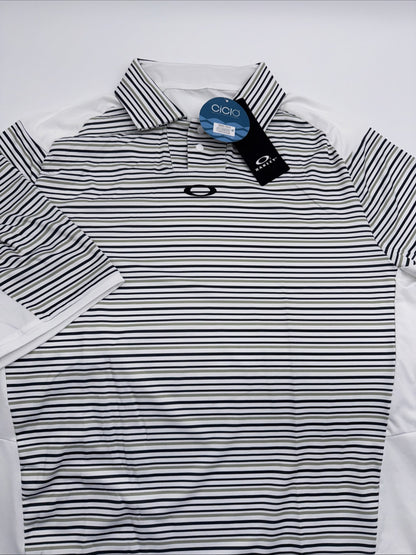 $70 Oakley Men’s C1 Archive Striped Polo Shirt - White Stripes- Size: Small- New
