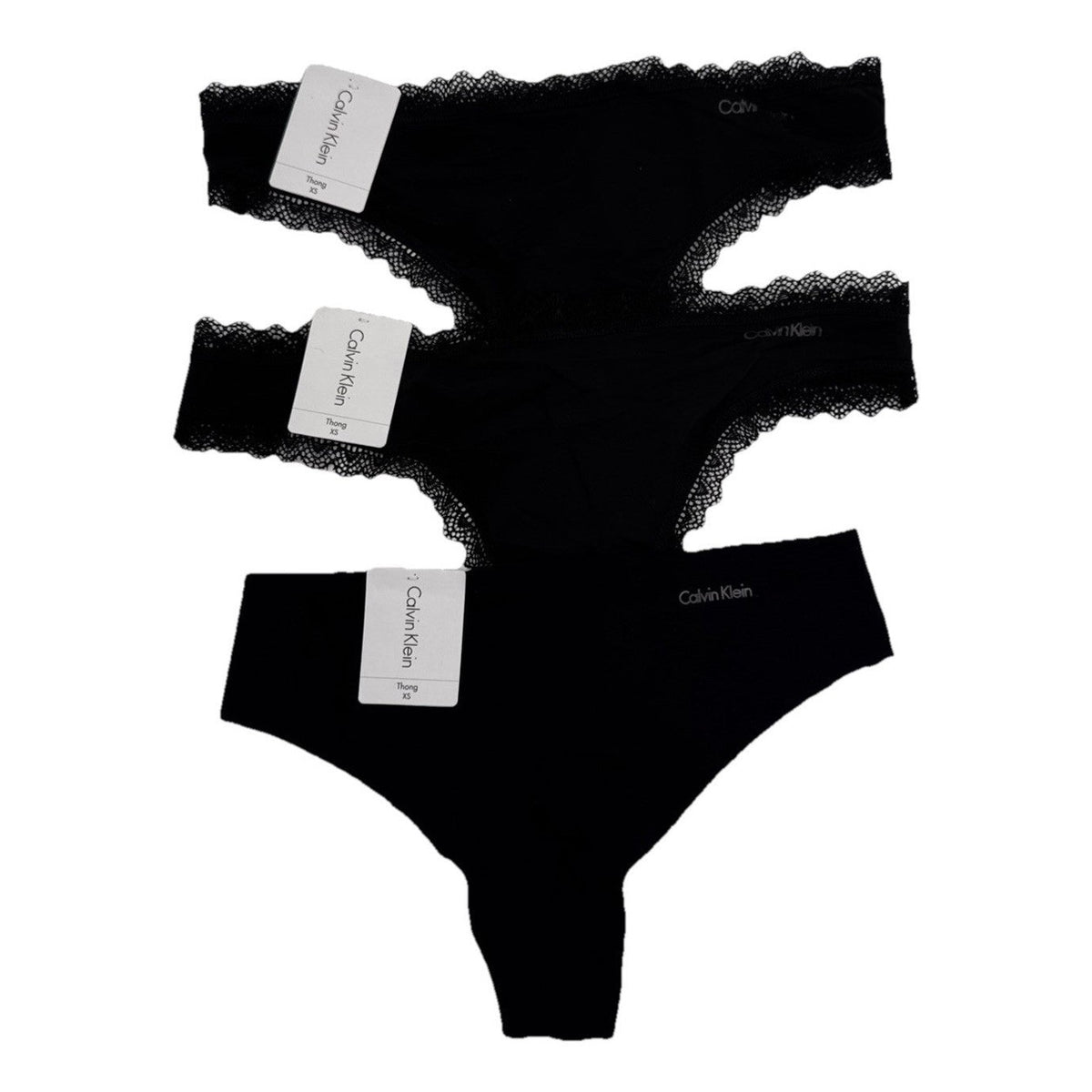 3 Pack Calvin Klein  Thong Panty- 2 Flirty/1 Invisible- Black- Small- Retail $45