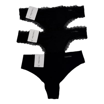 3 Pack Calvin Klein  Thong Panty- 2 Flirty/1 Invisible- Black- Small- Retail $45