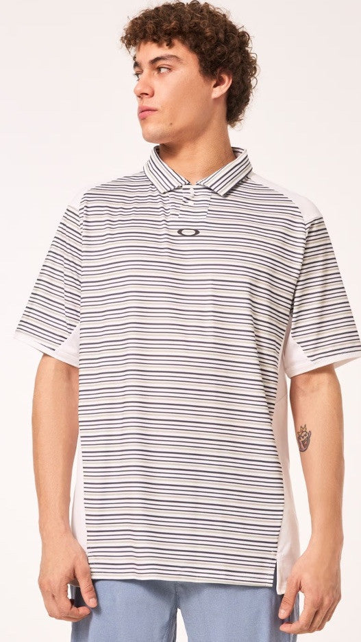 $70 Oakley Men’s C1 Archive Striped Polo Shirt - White Stripes-Size: Medium- New