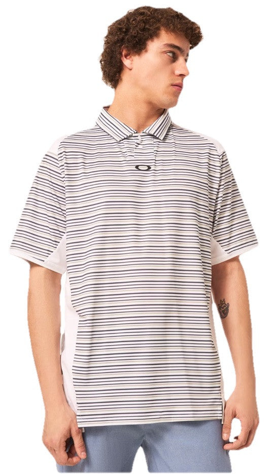 $70 Oakley Men’s C1 Archive Striped Polo Shirt - White Stripes-Size: Medium- New