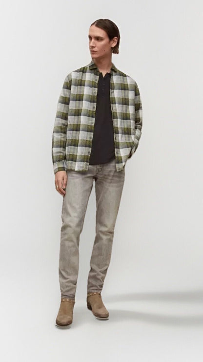 $148 New John Varvatos Men's Long Sleeve Ross Slim Fit  Shirt- Forrest- Small