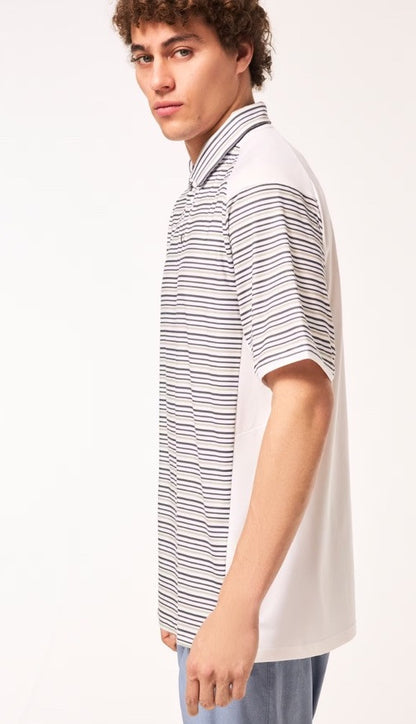 $70 Oakley Men’s C1 Archive Striped Polo Shirt - White Stripes- Size: Small- New