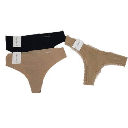 3 Pack Calvin Klein  Thong Panty- 1 Flirty/2 Invisible- Black/Bare - Small