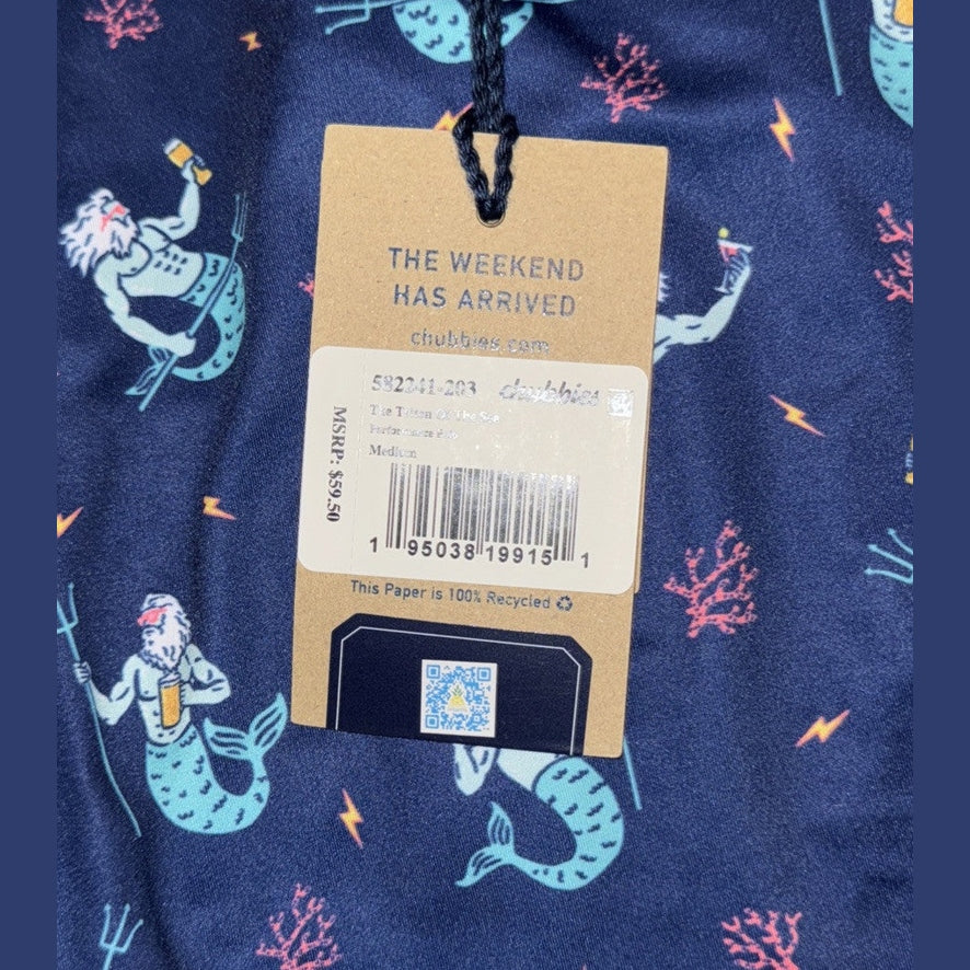 $60 Chubbies Men's The Triton Sea Performance Polo Shirt-Blue-Medium-New Tag