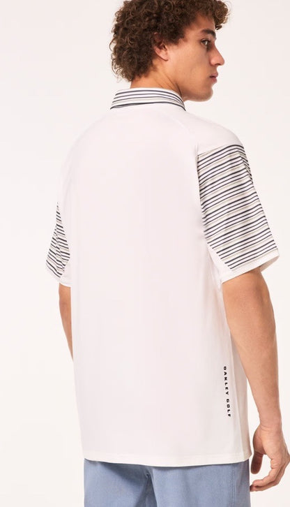 $70 Oakley Men’s C1 Archive Striped Polo Shirt - White Stripes-Size: Medium- New