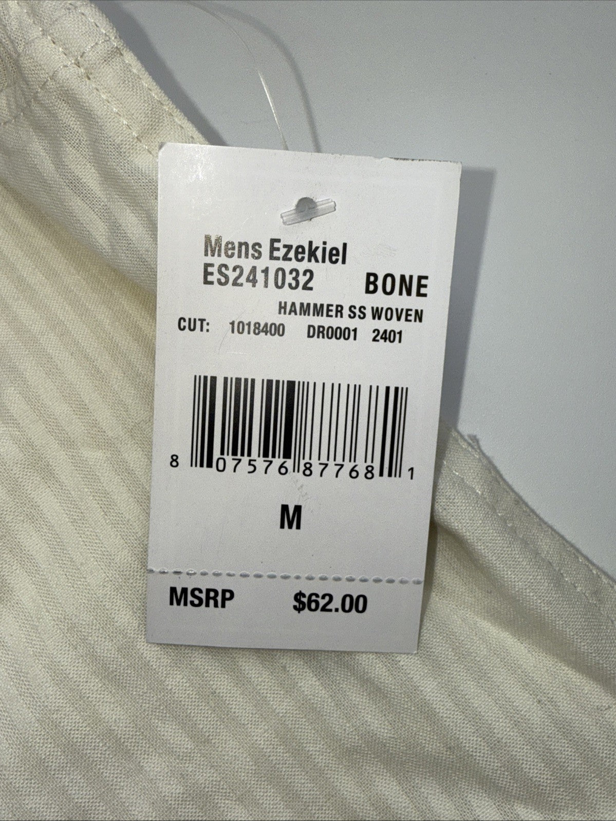 $62 EZEKIEL Men's Hammer S/S Button-Up Shirt- Bone - Medium- New Tag