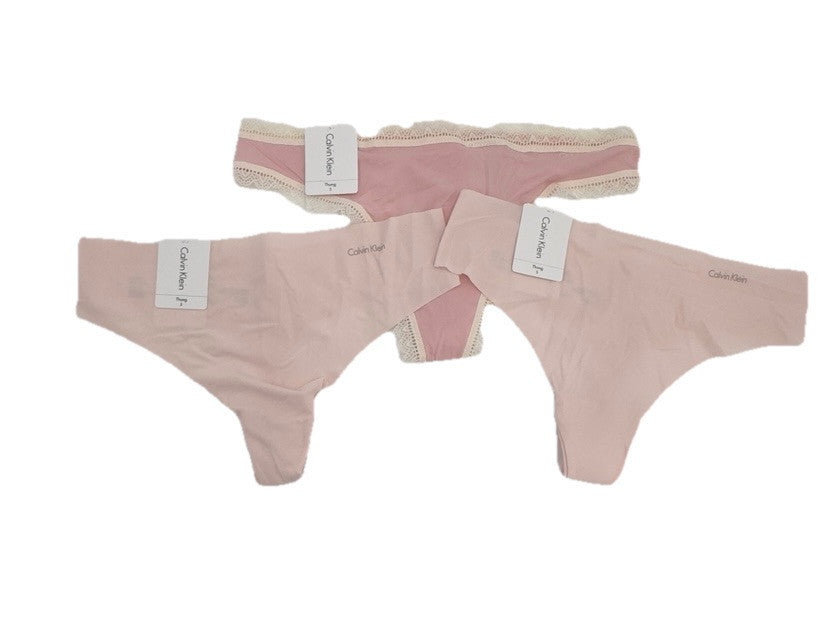 3 Pack Calvin Klein  Thong Panty- 1 Flirty/2 Invisible- Pink/Blush- Small