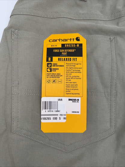 $98 Carhartt Men’s Force Sun Defender Lightweight Relaxed Fit Pants-Beige-Small