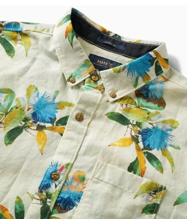 $75 Roark Men’s Scholar La Selva Button S/S Shirt-Yellow Multi-Medium-New Tag
