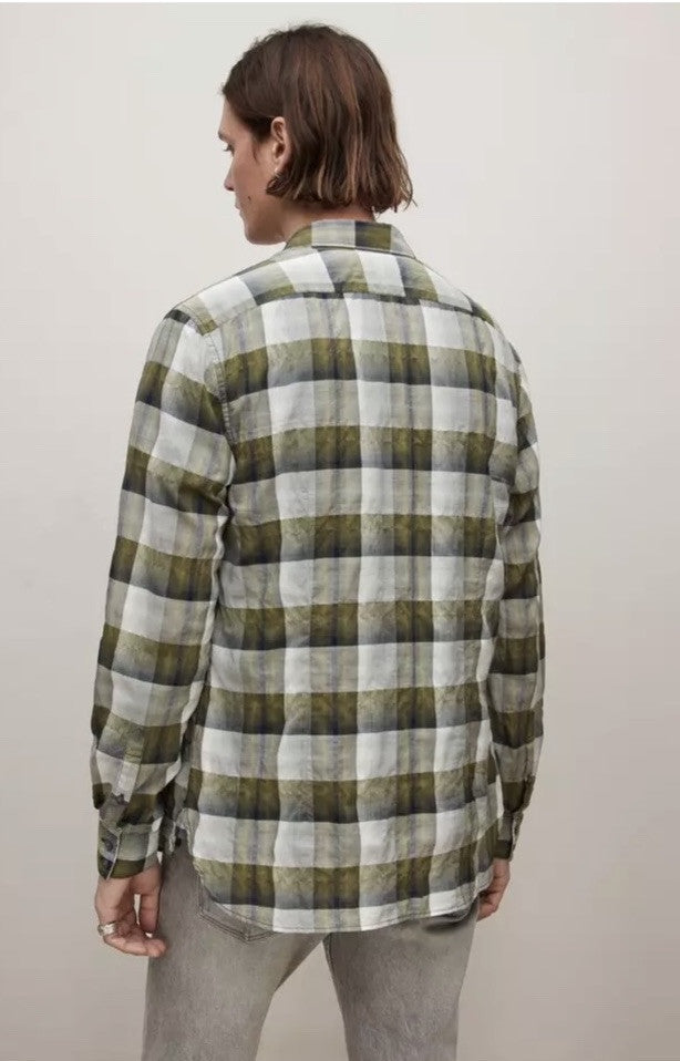$148 New John Varvatos Men's Long Sleeve Ross Slim Fit  Shirt- Forrest- Small