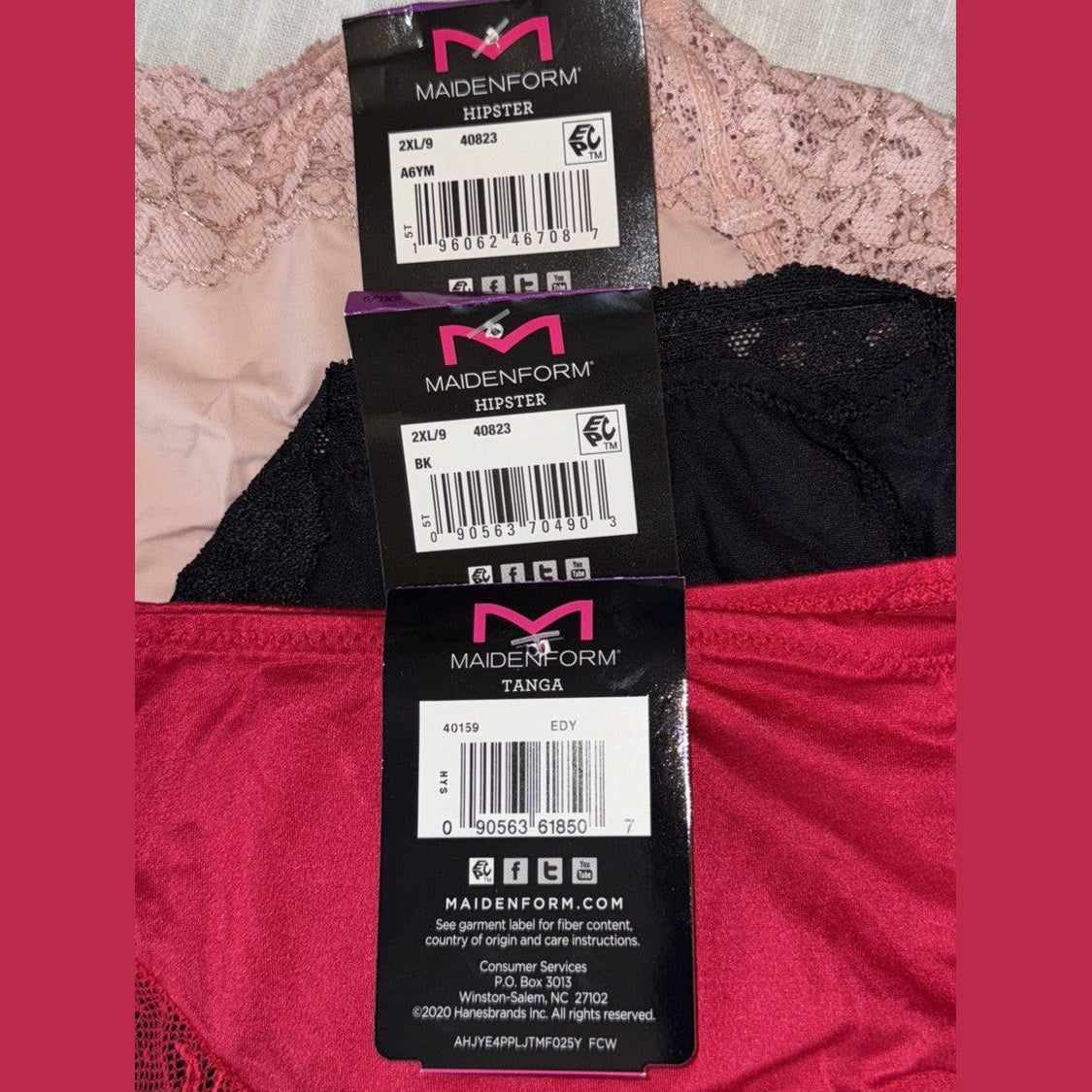 3 Pair MAIDENFORM Panty - 2 Hipster/1 Tanga  Size: 9/2XL - Mix Color Combo
