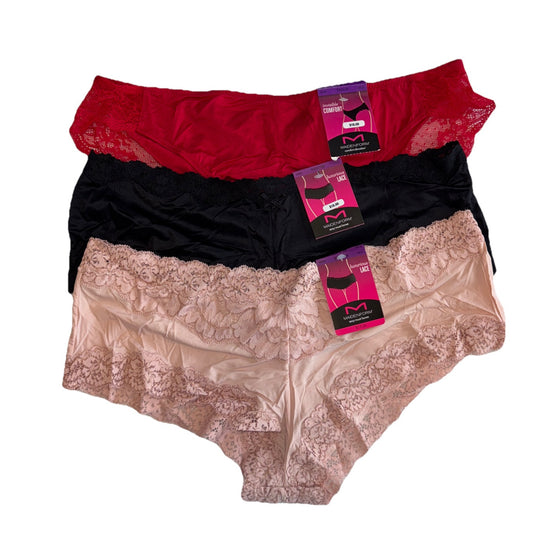 3 Pair MAIDENFORM Panty - 2 Hipster/1 Tanga  Size: 9/2XL - Mix Color Combo